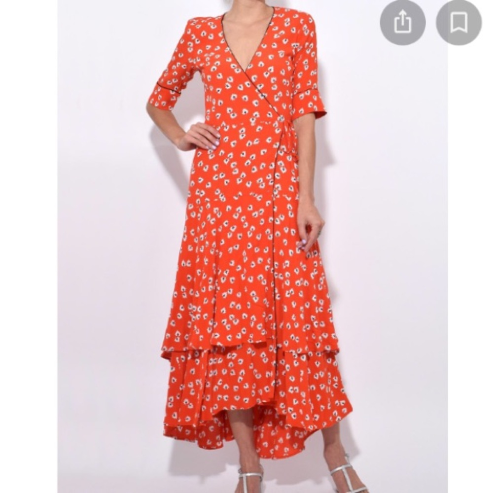 Ganni big apple red wrap maxi dress